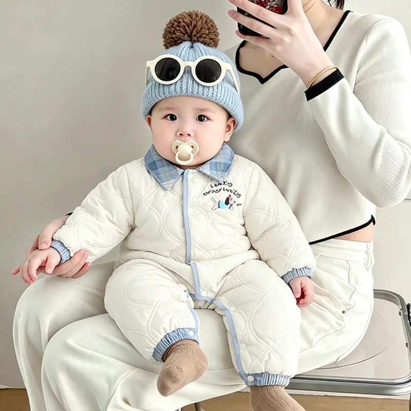 【BABY】ダイヤキルティングチェック襟ベビーロンパース