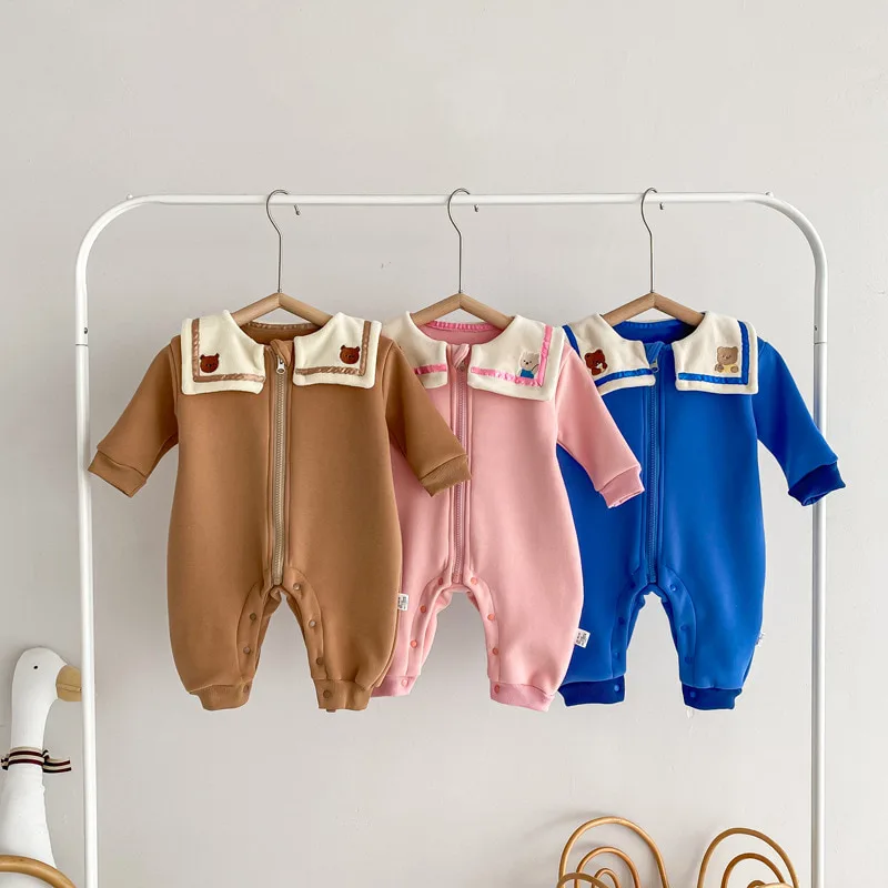 【BABY】配色襟スナップボタン裏起毛ロンパース