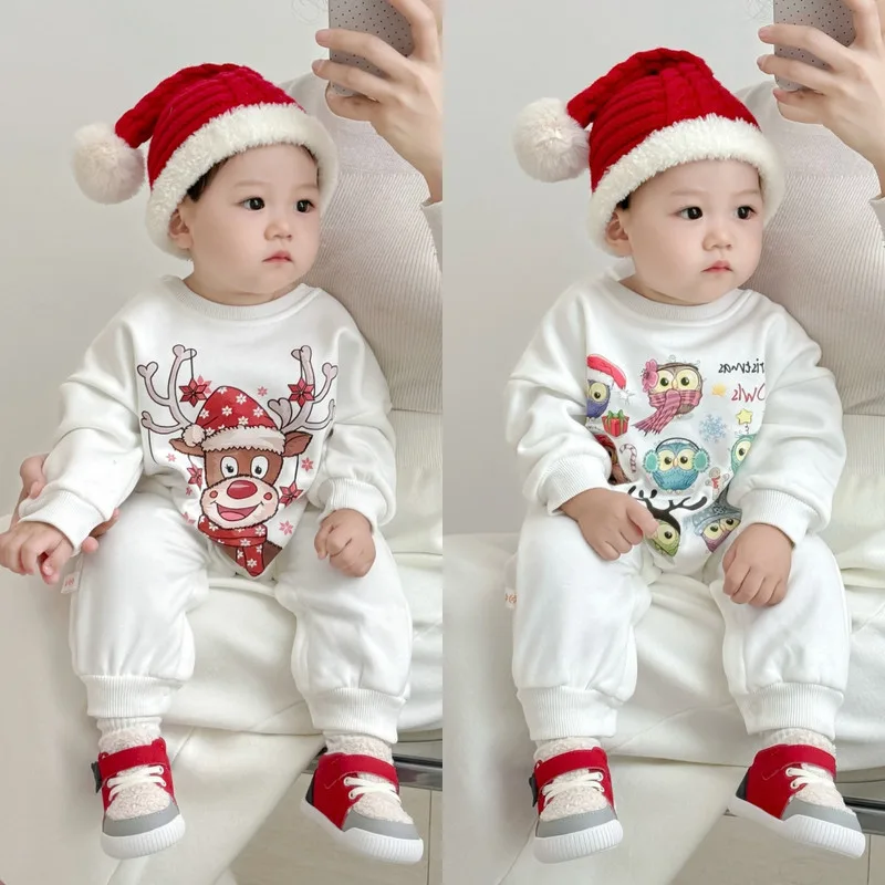 【BABY】ふくろう柄裏起毛ベビーロンパース