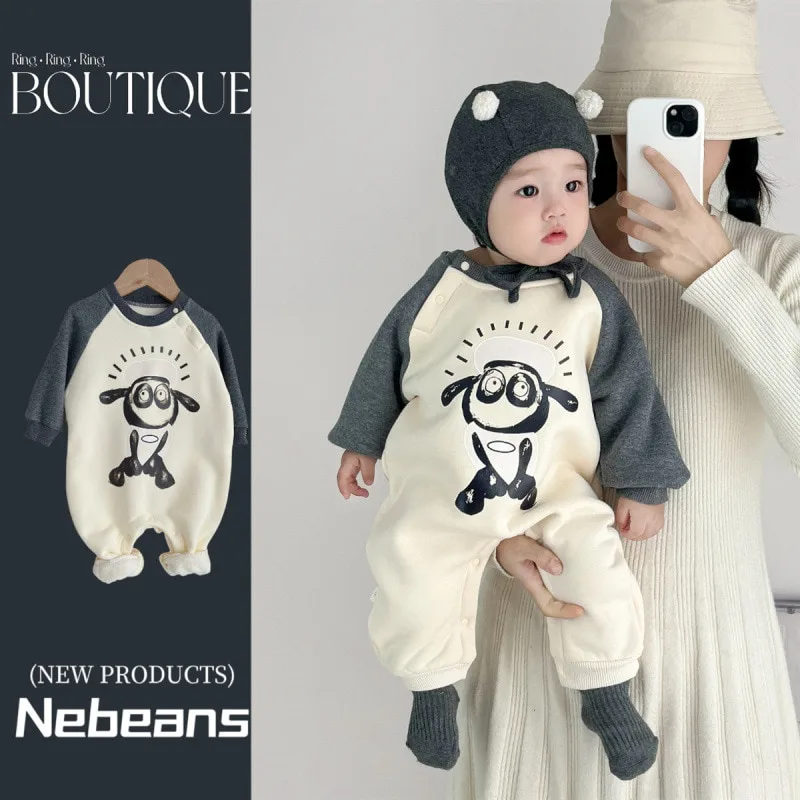 【BABY】天使ひつじラグラン裏起毛ロンパース