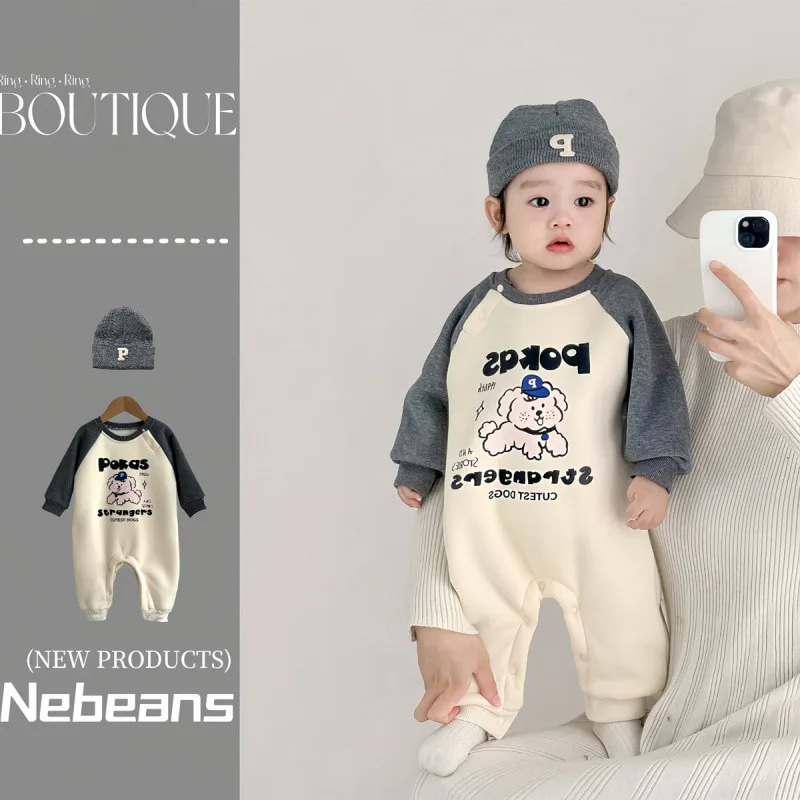 【BABY】子犬グラフィック裏起毛ロンパース