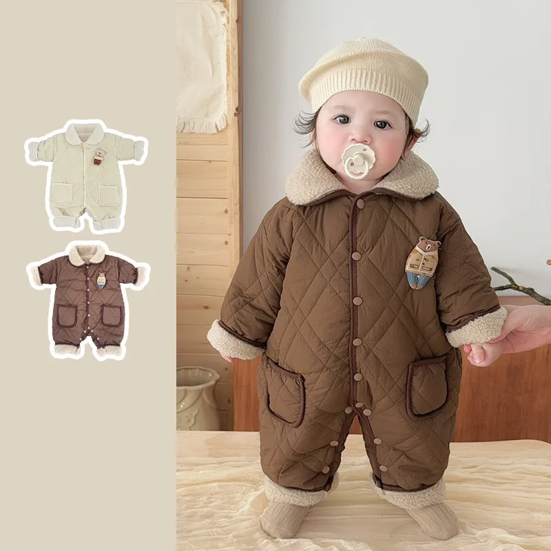 【BABY】冬用スナップ開閉袖配色ロンパース
