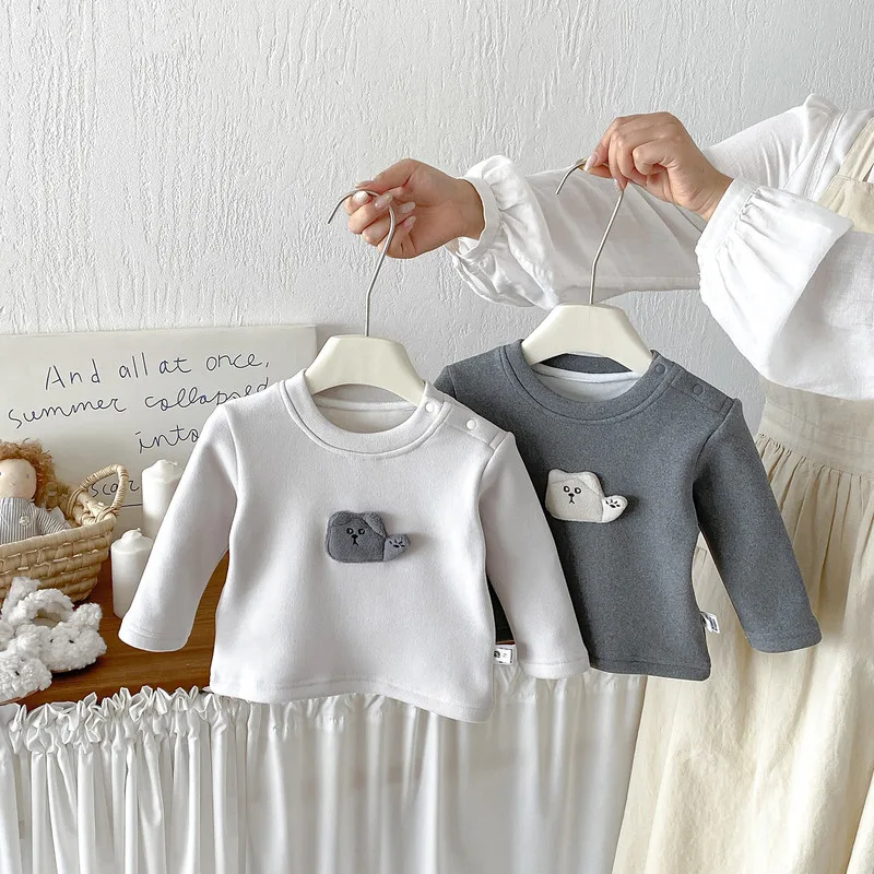 【BABY】ミニくま肩ボタン裏起毛長袖Tシャツ