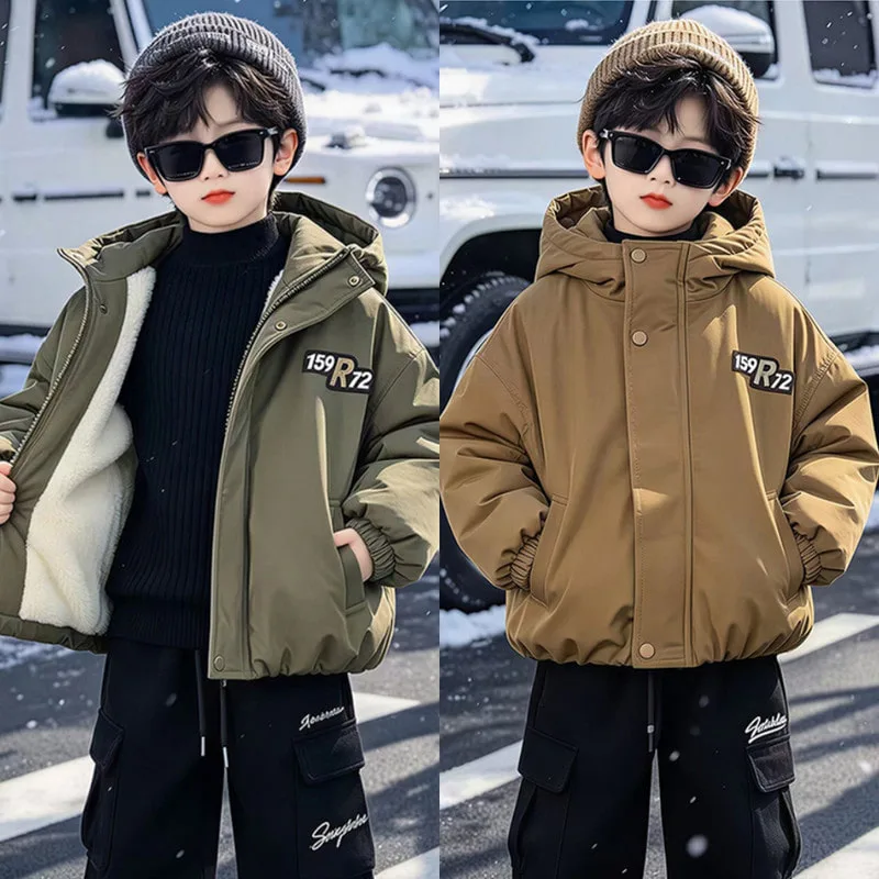 【KID】英字デザインフード付き中綿ジャケット