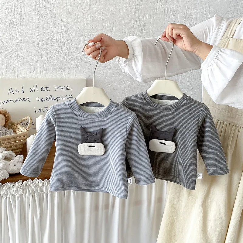 【BABY】アニマルパッチボーダー裏起毛長袖Tシャツ