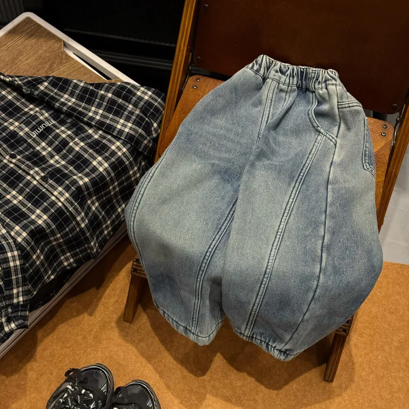 【KID】デニム切替ルーズフィット裏起毛パンツ