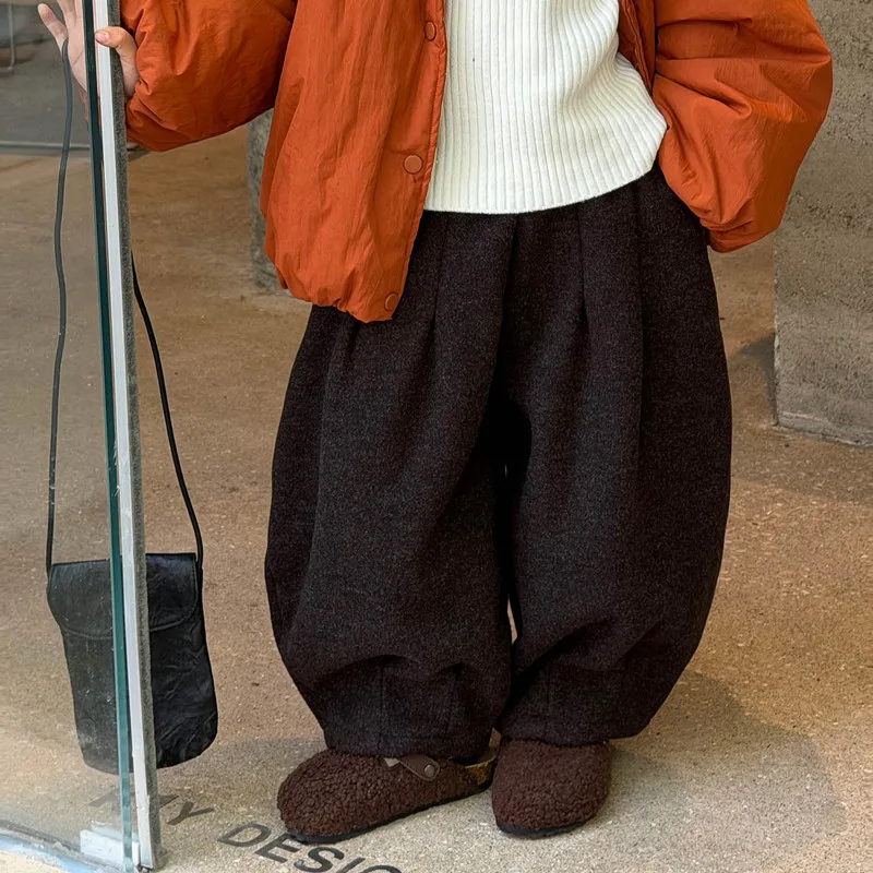 【KID】ブラウンボリュームシルエット裾絞り裏起毛パンツ