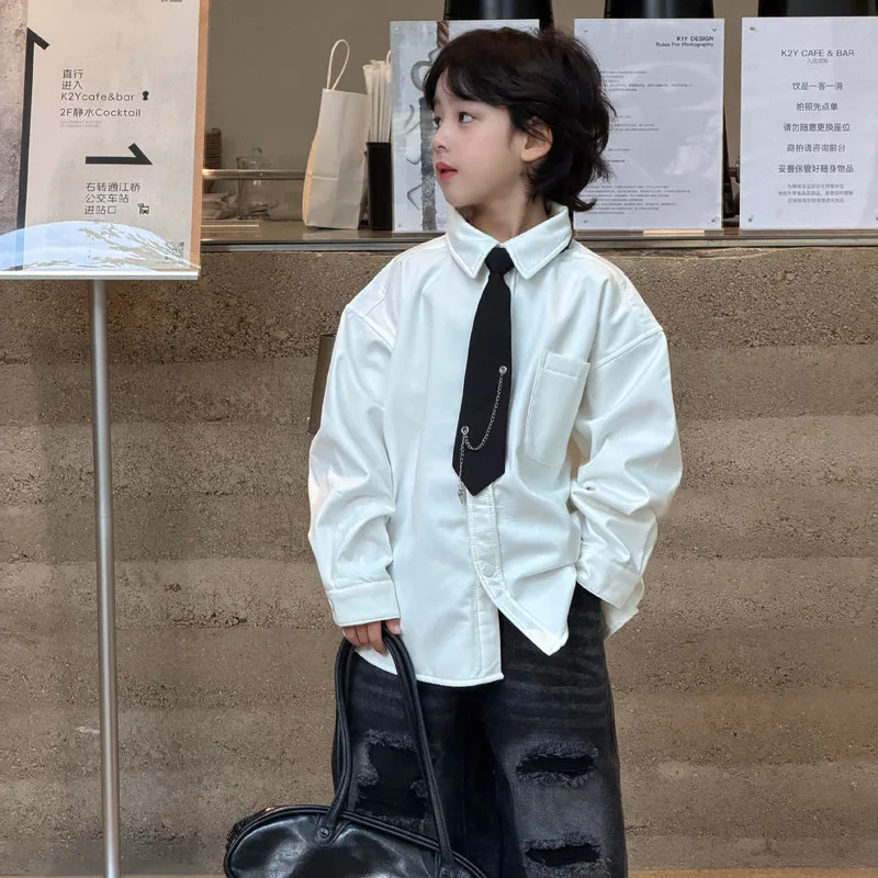 【KID】アイボリータイ付き裏起毛長袖シャツ