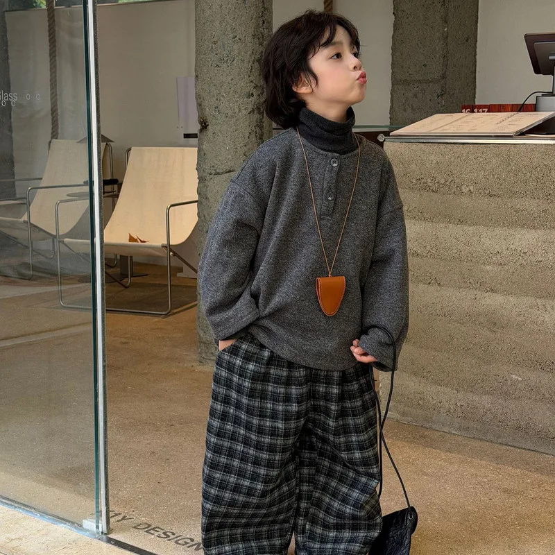 【KID】ハイネックルーズフィット裏起毛Tシャツ