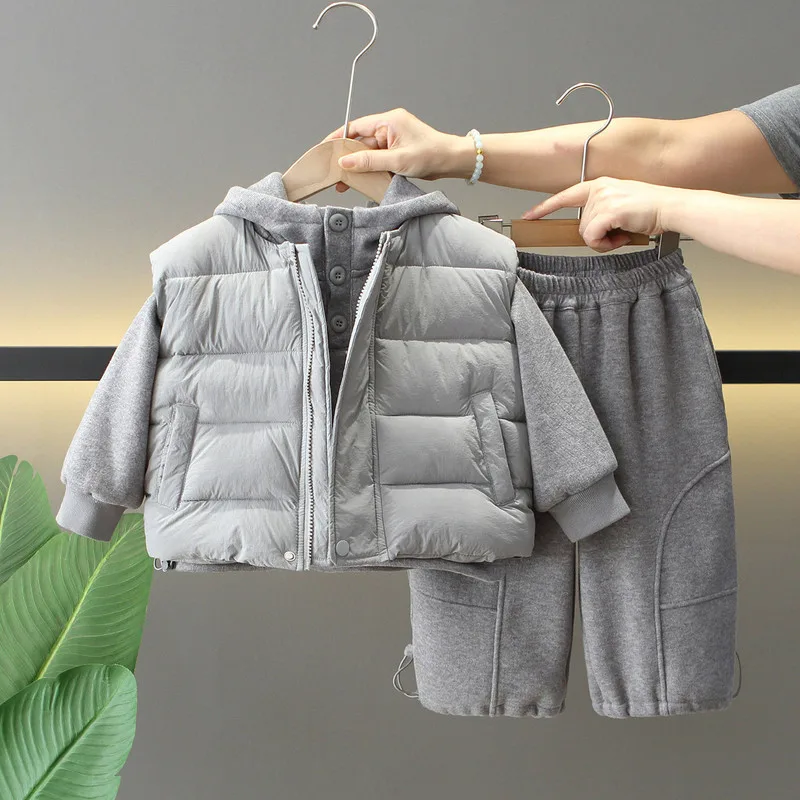 【セット】グレーフードTシャツベストパンツ3点セット