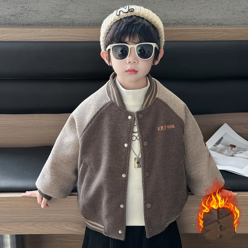 【KID】ブラウン配色切替キッズ長袖スタジャン