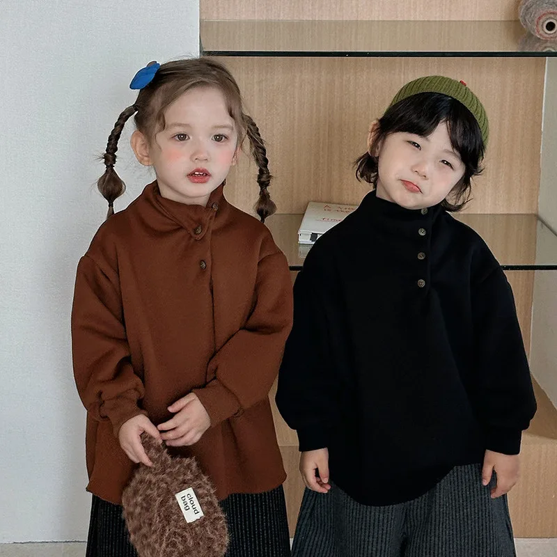 【KID】裏起毛ハイネック長袖ボタンTシャツ