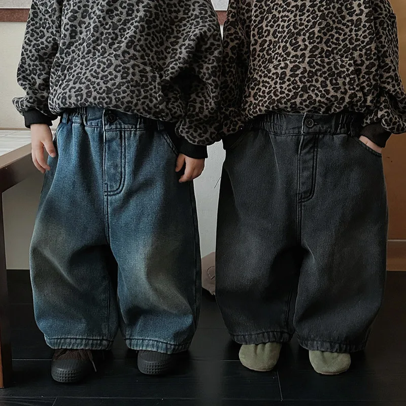 【KID】裏起毛ワイドシルエットデニムパンツ