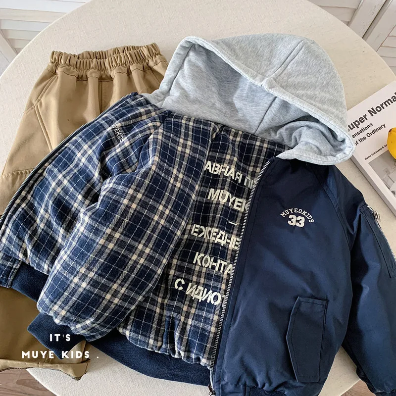 【KID】ネイビー切替チェックリバーシブルジャケット