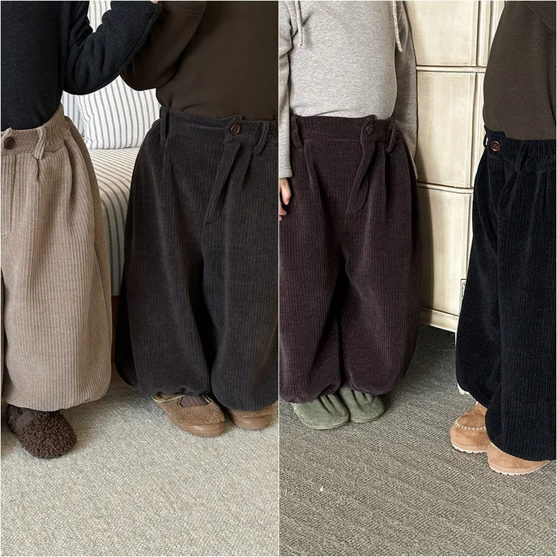 【KID】裏起毛コーデュロイウエストゴムワイドパンツ