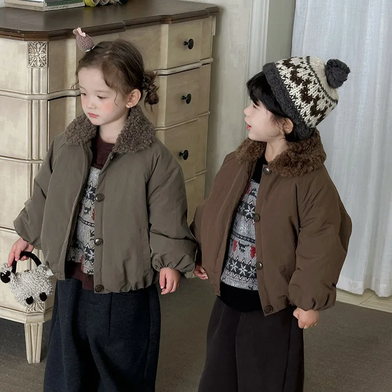 【KID】ファー襟付きボタン留め中綿ジャケット