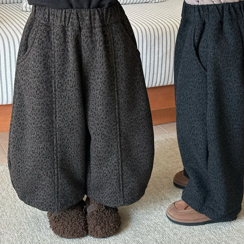 【KID】レオパード柄ウエストゴム裏起毛ワイドパンツ