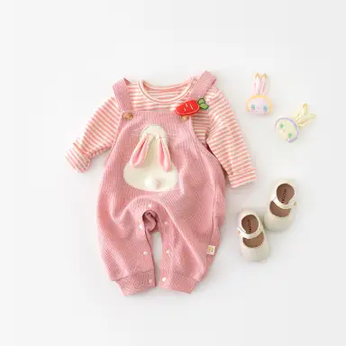 ピンクストライプTシャツ＋ピンクサロペットセット