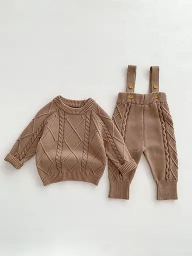 ブラウントップス + ブラウンサロペットロンパース