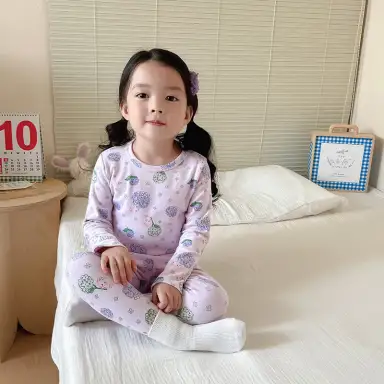 パープルフラワー柄上下セット