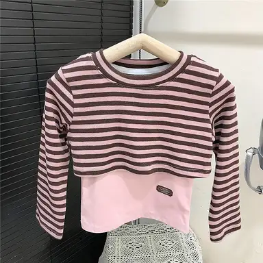 ピンクストライプトップス（一体型）