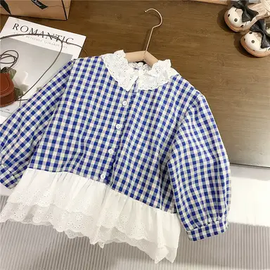 ネイビー チェック トップス