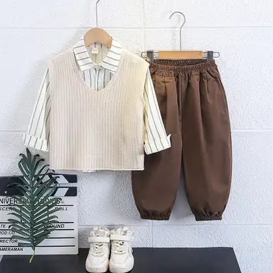 アイボリーベスト＋シャツ＋パンツセット