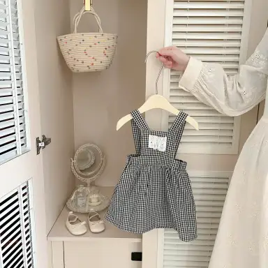 ブラックチェックサロペットワンピース