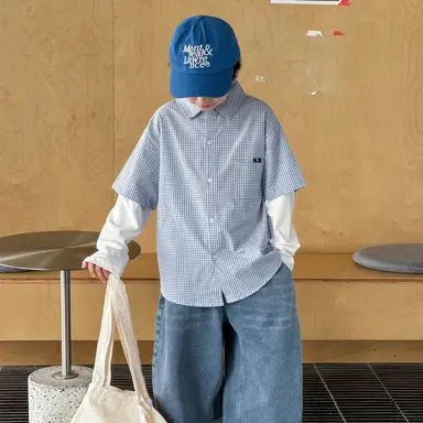 ブルー チェック シャツ