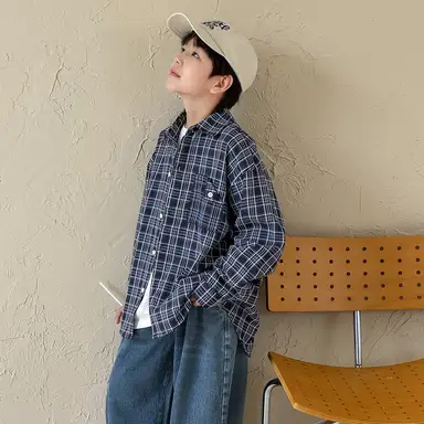 ブルー チェック シャツ