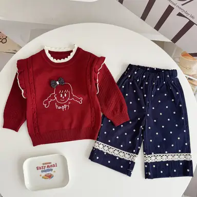 レッド トップス＋パンツセット