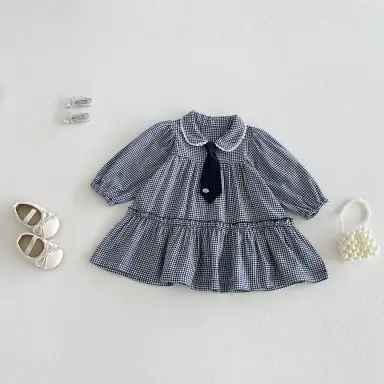 ネイビー チェック ワンピース