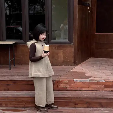 ベージュ上下セット + ブラウントップス