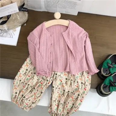 ピンク カーディガン＋パンツセット
