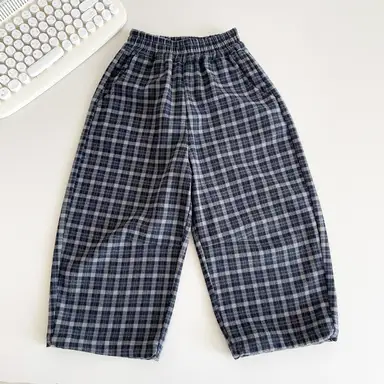 ネイビー チェック パンツ