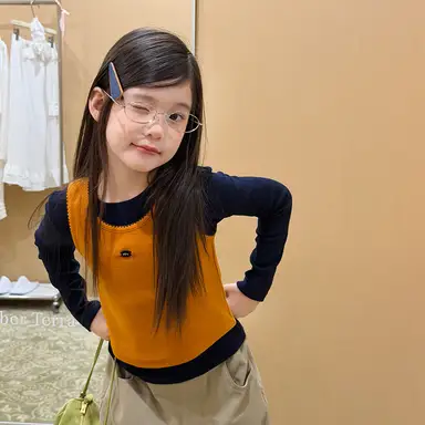 ネイビー長袖Tシャツ＋オレンジベストセット