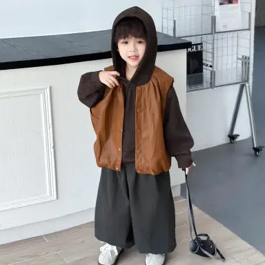 ダークブラウンパーカー＋ライトブラウンベスト＋パンツセット