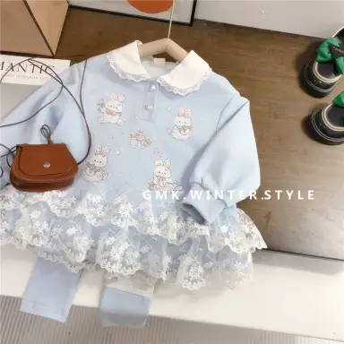 ブルー トップス＋レギンスセット