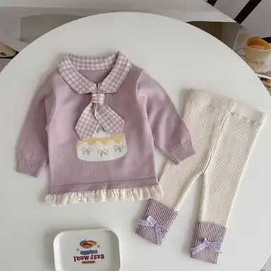 パープル トップス＋レギンスセット