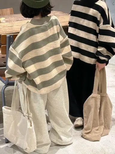 グリーン ストライプ トップス