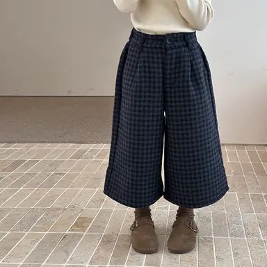 ネイビー チェック パンツ