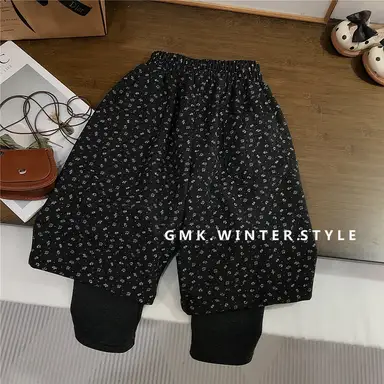 ブラック 花柄 パンツ