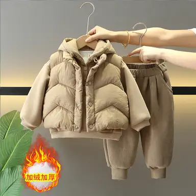 ベージュトップス＋ベスト＋パンツセット