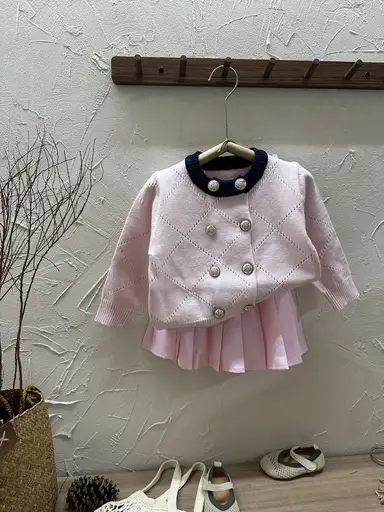 ピンク カーディガン＋スカートセット