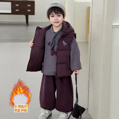 パープルストライプトップス＋ベスト＋パンツセット
