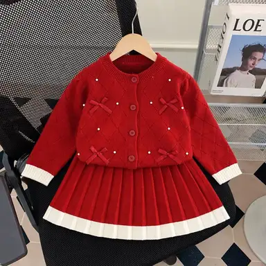 レッド カーディガン＋スカートセット