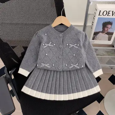 グレー カーディガン＋スカートセット